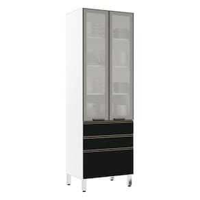 Paneleiro Torre 70cm 2 Portas com Vidro Reflecta Prata 2 Gavetas 1 Gavetão Pérola Luciane Móveis
