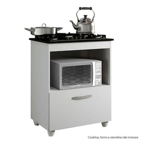 Balcão Para Cooktop 4 Bocas 1 Porta Salvia Kaiki Móveis Branco