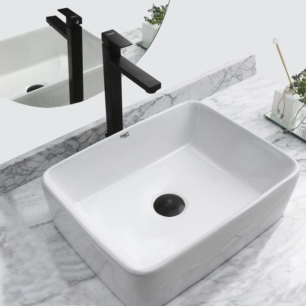 Kit Cuba Pia Louça Cerâmica Banheiro C/ Torn e Vál Preta S17