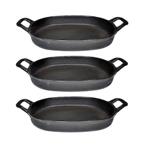 Kit 3 Assadeira De Ferro Lisa Oval Alça Ferro St 35X24Cm