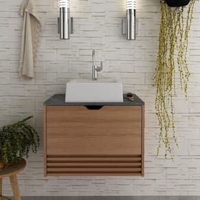 Gabinete Banheiro 1 Porta 1 Gaveta 60cm Suspenso Multimóveis CR10091 Amêndoa/Mármore Lunar