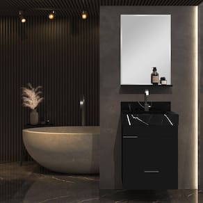 Gabinete para Banheiro com Cuba Esculpida em Porcelanato e Espelheira CLUB KIT Bumi Preto