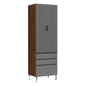 Paneleiro Torre 70cm 2 Portas Alumínio Inox Reflecta Prata 2 Gavetas 1 Gavetão Jade Luciane Móveis
