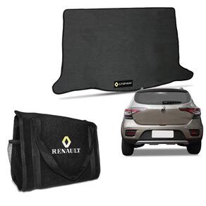 Tapete Porta Malas Sandero Stepway 2014 a 2020 Borracha + Bolsa Organizadora para Ferramentas