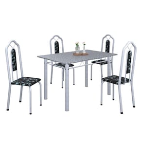 Conjunto de Mesa 120x75cm Tampo Granito com 4 Cadeiras Bianca Soma Móveis Preto floral/Mart Pérola/Granito