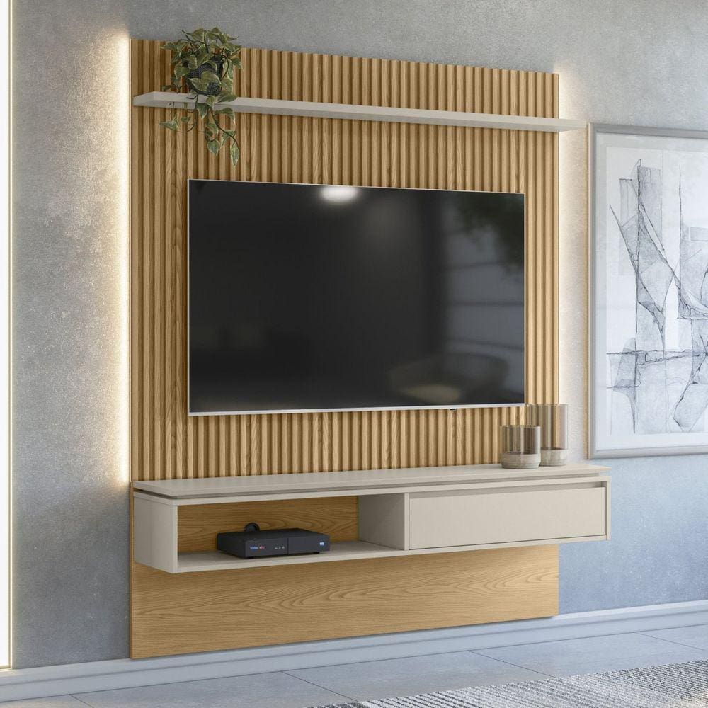 Painel Home Samambaia Para TV até 65 Polegadas com Kit LED CabeCasa MadeiraMadeira Carvalho/Off White