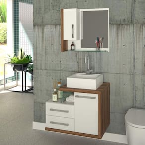 Gabinete para Banheiro 1 Porta 2 Gavetas com Cuba Q35 e Espelheira Legno 650W Espresso Móveis Branco/Nogal