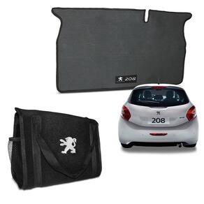 Tapete Porta Malas Peugeot 208 2013 a 2019 Borracha + Bolsa Organizadora para Ferramentas