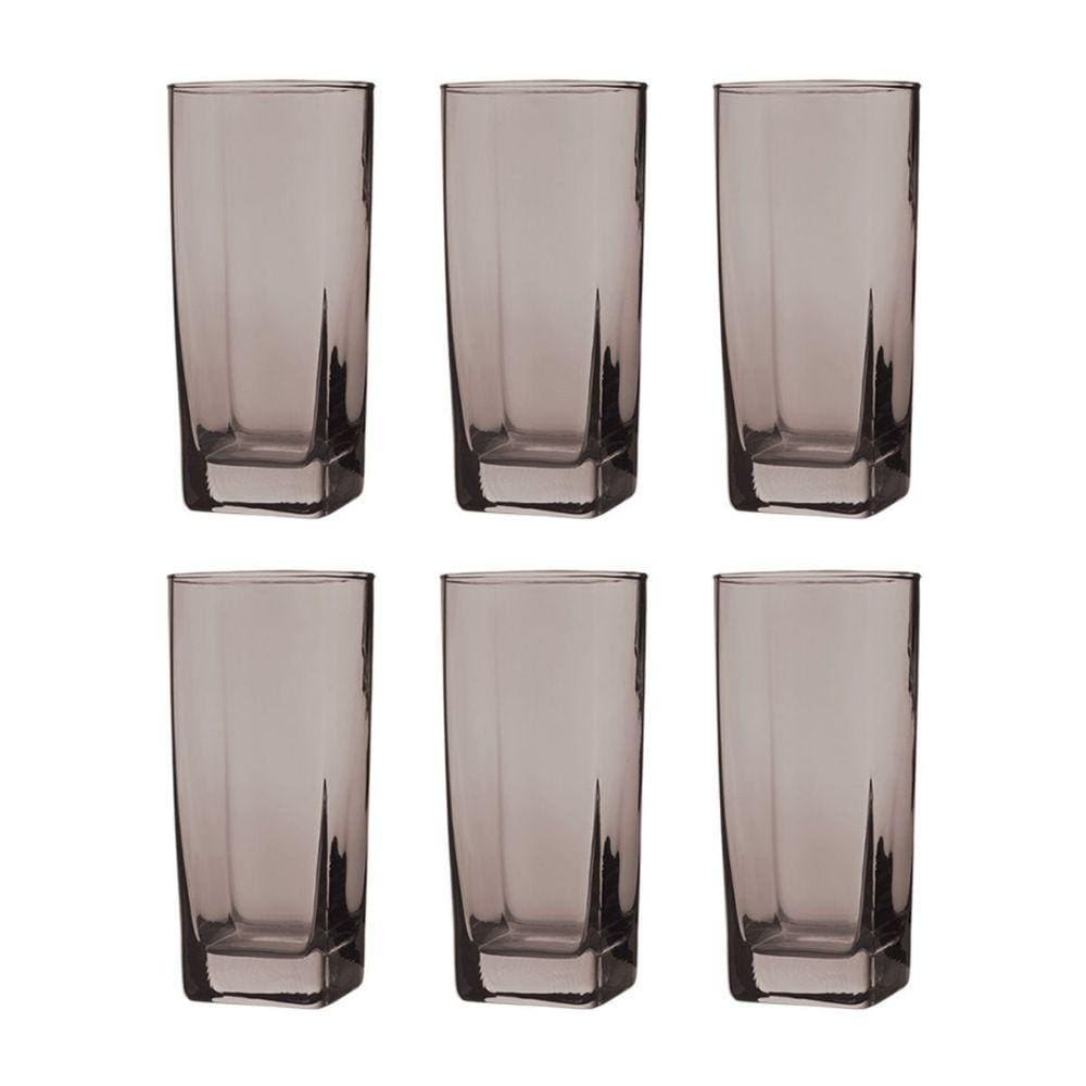 Conjunto Com 6 Copos Vidro Bali Quadrado 320ml Cinza