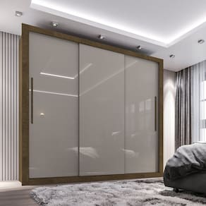 Guarda Roupa Casal 3 Portas 4 Gavetas Costa Rica Sallêto Móveis Ipê/Off