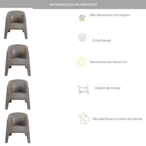 Poltrona Rattan Sintético Vime p/Jardim Ibiza Cinza kit 4 Un
