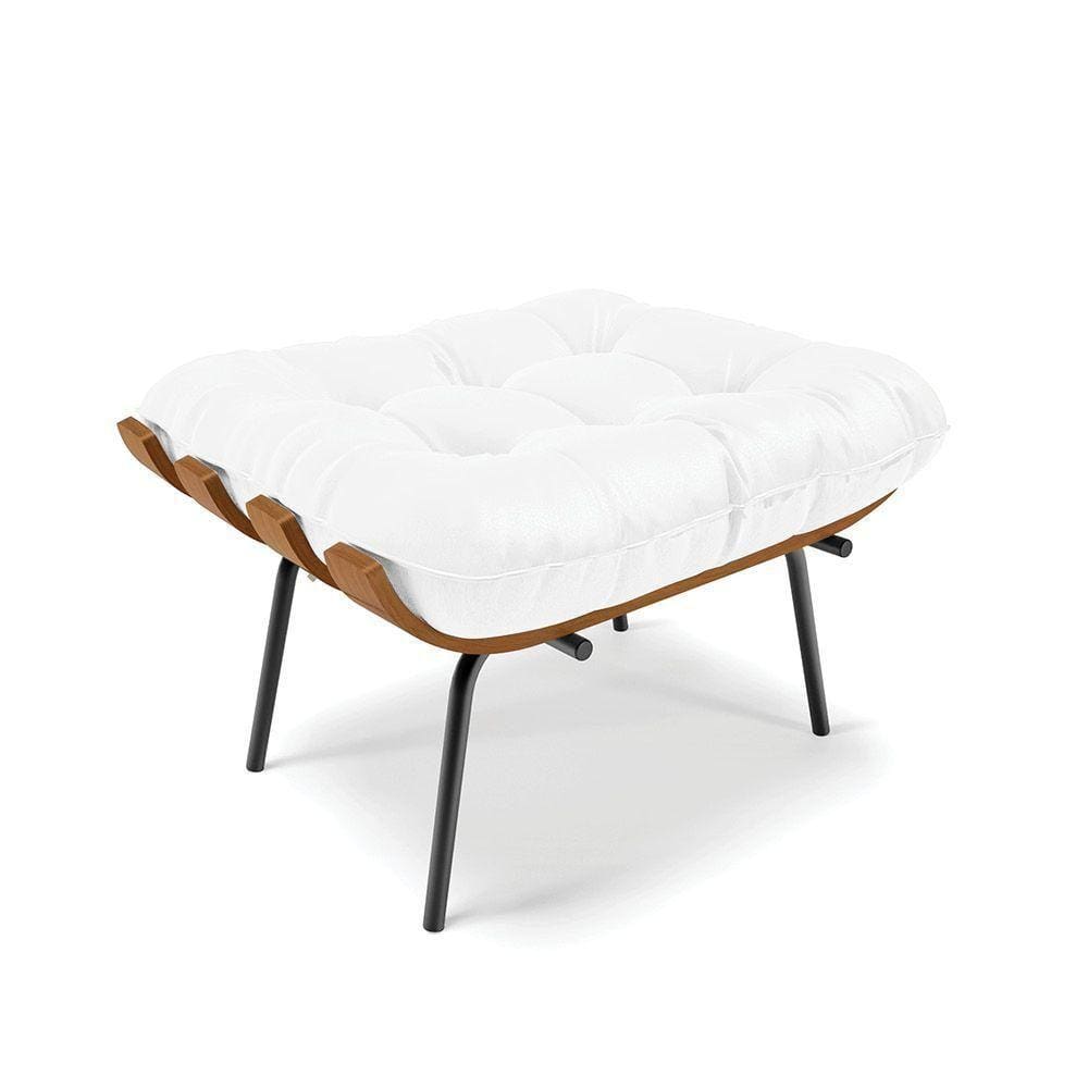 Puff Costela Corino Base Metálica Preto - D`Rossi Cor Branco