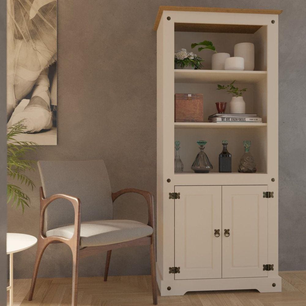 Estante Alta 182x81cm 2 Portas Smile Serpil Baby Creme/Carvalho