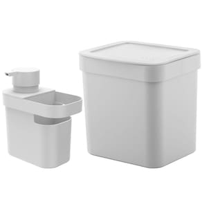 Lixeira Para Pia De Cozinha 4,7L E Dispenser Porta Detergente E Organizador 650ml Branco OU