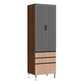 Paneleiro Torre 70cm 2 Portas Alumínio Inox Reflecta Prata 2 Gavetas 1 Gavetão Jade Luciane Móveis