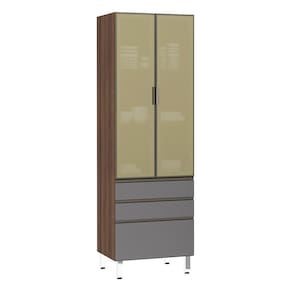 Paneleiro Torre 70cm 2 Portas Alumínio Inox Reflecta Bronze 2 Gavetas 1 Gavetão Jade Luciane Móveis
