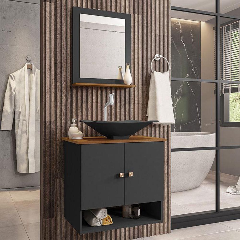 Gabinete Banheiro Deli Cuba Concava Preto Tor DL08 Val ABS Branco/Carrara/Nature