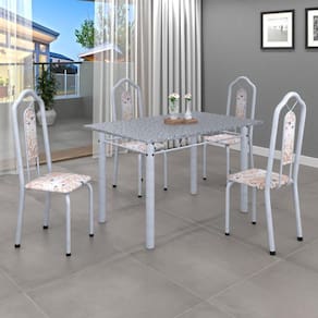 Conjunto de Mesa 120x75cm Tampo Granito com 4 Cadeiras Bianca Soma Móveis Botanic Bege/Mart Pérola/Granito Ocre