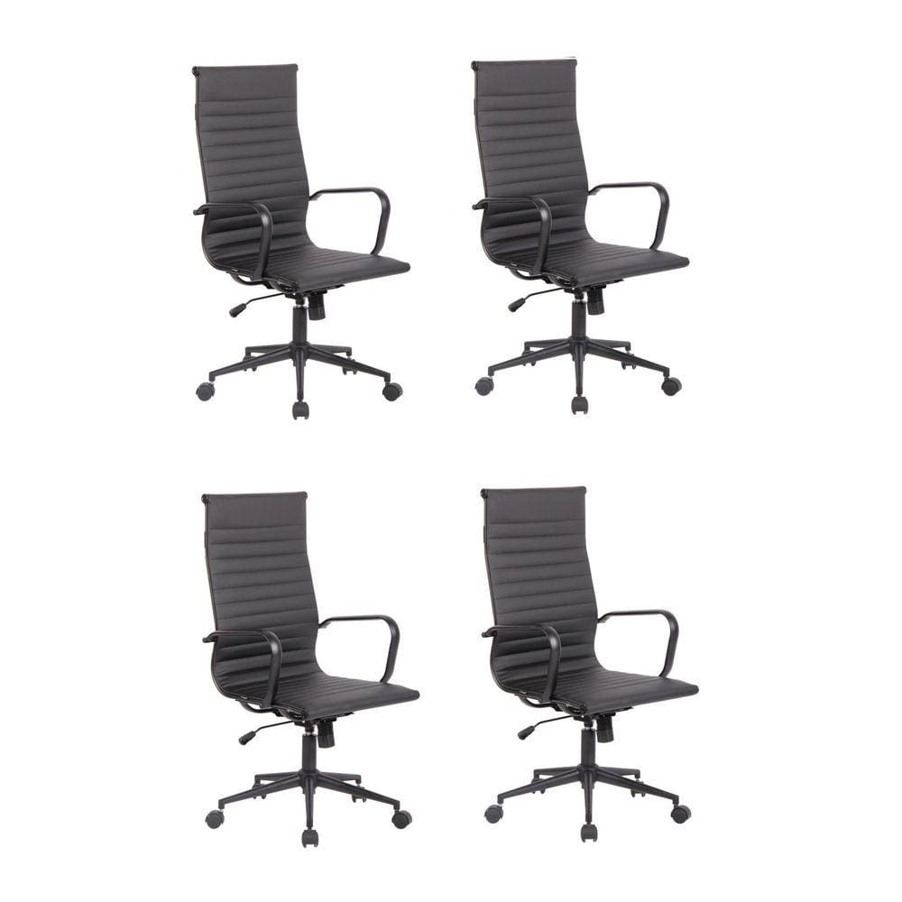 Conjunto 4 Cadeiras de Escritório Presidente Sevilha Alta com Base Office Rivatti Preto
