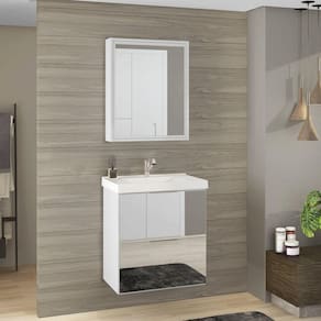 Conjunto para Banheiro 1 Gabinete Espelhado com Cuba 1 Espelheira Blanc Móveis Bosi Branco