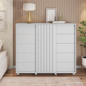 Cômoda 05 Gavetas 02 Portas e Rodízios Pegasus Branco Fosco Caemmun