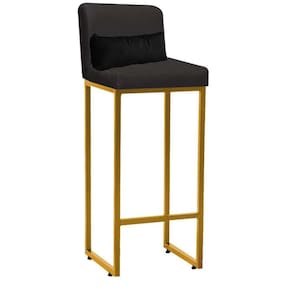 Banqueta Alta Industrial Ferro Dourado E Almofada Preto