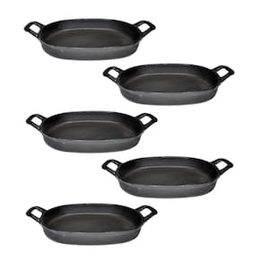 Kit 5 Assadeira De Ferro Lisa Oval Alça Ferro St 35X24Cm