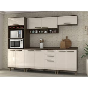 Cozinha Completa Modulada 6 Peças com Paneleiro Torre Quente, Armários e Balcões Sara Luciane Móveis