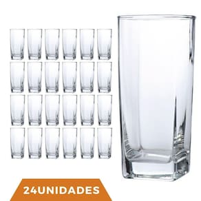 Copo Vidro 320ml Quadrado Bali Kit com 24 Transparente Luxo