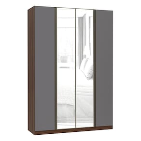 Guarda Roupa 4 Portas Alumínio Inox com Espelho 3 Gavetas 159 cm Prime Luciane Móveis