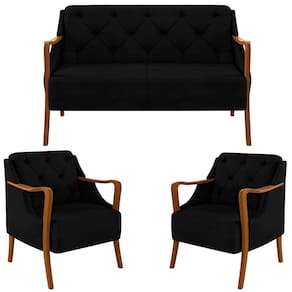 Kit Namoradeira 135cm e 2 Poltronas Decorativas Capitonê Lapa M22 Veludo Preto - Mpozenato