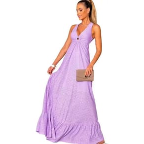 Vestido Longo Laise Bordada Poliéster Com Elastano - M