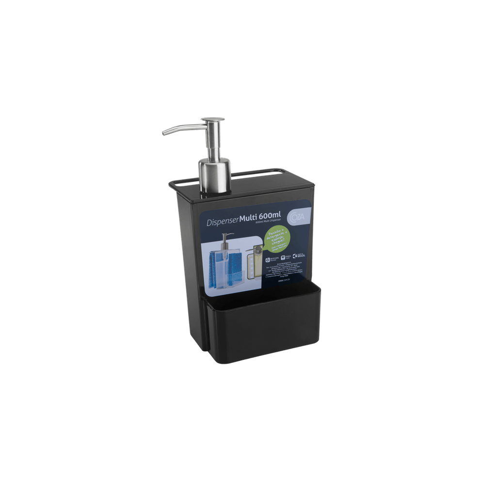 Dispenser Para Detergente Coza Multi Glass 600 ml Preto