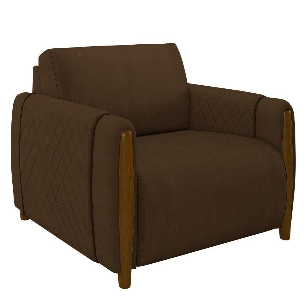 Poltrona Decorativa para Sala de Estar 98cm Amaranto M22 Veludo Marrom - Mpozenato