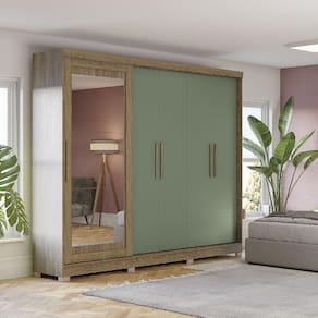 Guarda-Roupa 5 Portas Kappesberg CB01N564 com Espelho 4 Gavetas Nogueira/Macadamia/Verde Oliva