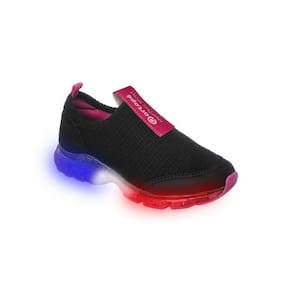 Tênis de Led Infantil Feminino Ortopé Power Light Detalhe Gorgurão Preto e Pink