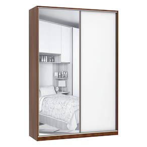 Guarda Roupa 2 Portas de Correr Alumínio Inox com Espelho 3 Gavetas 159 cm Prime Luciane Móveis