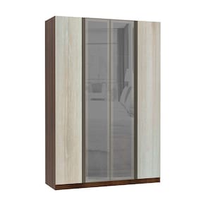 Guarda Roupa 4 Portas Alumínio Inox com Vidro Reflecta Prata 3 Gavetas 159 cm Prime Luciane Móveis