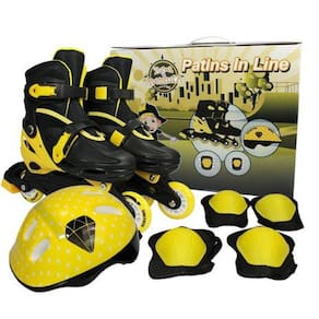 Patins Roller Infantil Inline 4 Rodas Ajustável 34 - 37+ Proteção - Unitoys