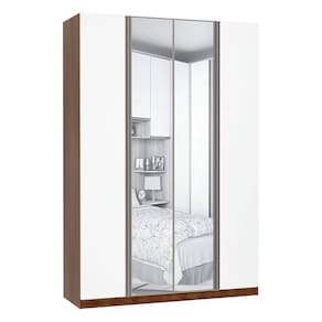 Guarda Roupa 4 Portas Alumínio Inox com Espelho 3 Gavetas 159 cm Prime Luciane Móveis