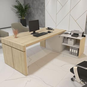 Mesa Para Escritório Diretor Connect Iii 1 Porta 2 Prateleiras Carvalho/branco - Artany Móveis