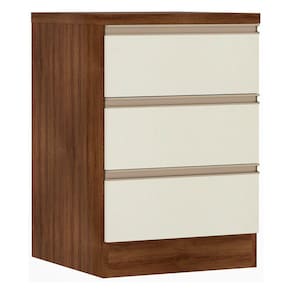 Mesa de Cabeceira 3 Gavetas 40cm Estrutura Nogueira Dourado Prime Plus Luciane Móveis