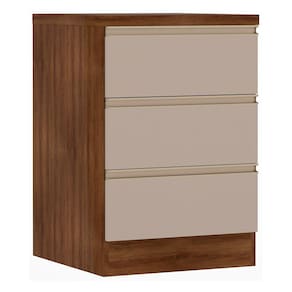 Mesa de Cabeceira 3 Gavetas 40cm Estrutura Nogueira Dourado Prime Plus Luciane Móveis