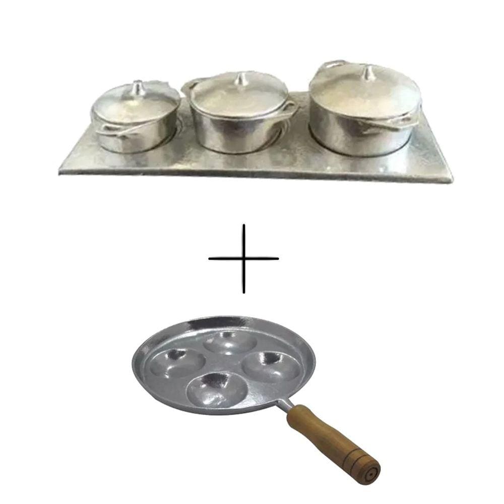 Kit Miniatura Caçarolas e Frigideira Multi-ovo Frita 4 Ovos