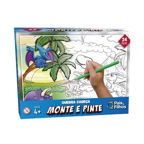 Quebra Cabeça Monte E Pinte Dinossauro 24 Pçs Pais E Filhos