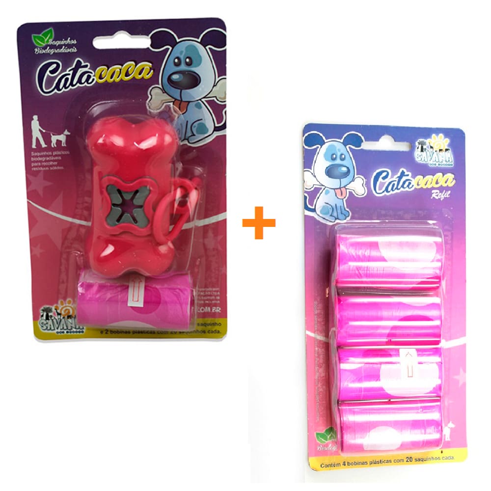 Kit Cata Caca Rosa + 04 Refis Cata Caca Saco Rosa