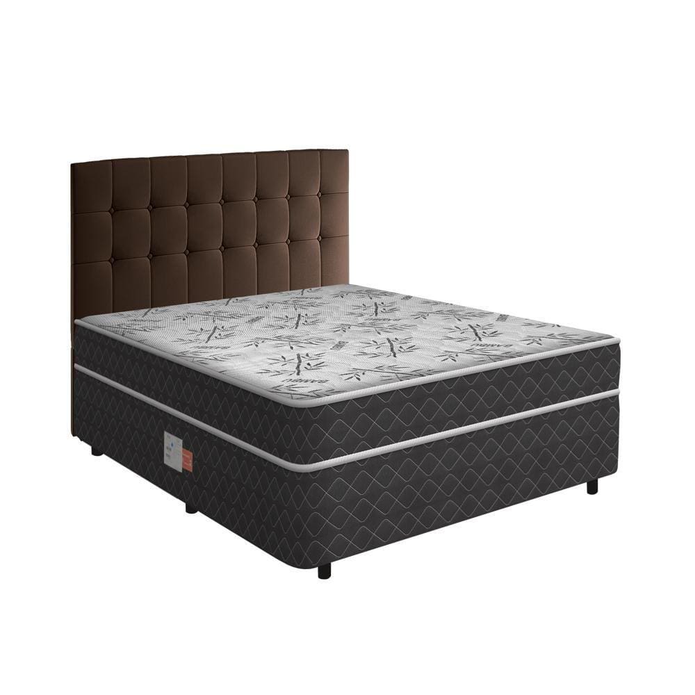 Cama Box Conjugada Casal Ortopédica D28 Unique + Cabeceira Cassis Marrom