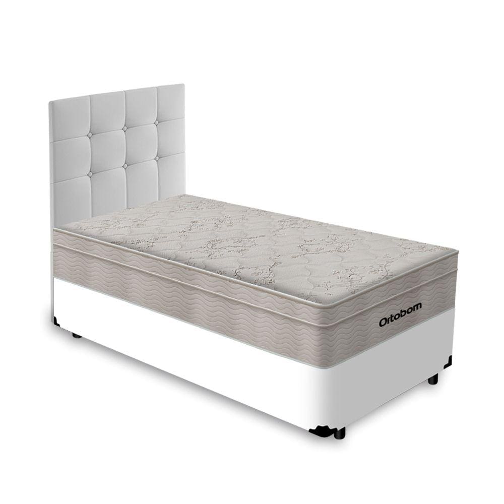 Box + Cabeceira Cassis e Colchão Solteiro- Ortobom- AirTech SpringPocket- 88x188x60cm Branco