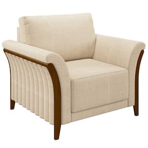 Poltrona Decorativa Sala de Estar 102cm Pés Madeira Roya M22 Linho Champanhe - Mpozenato