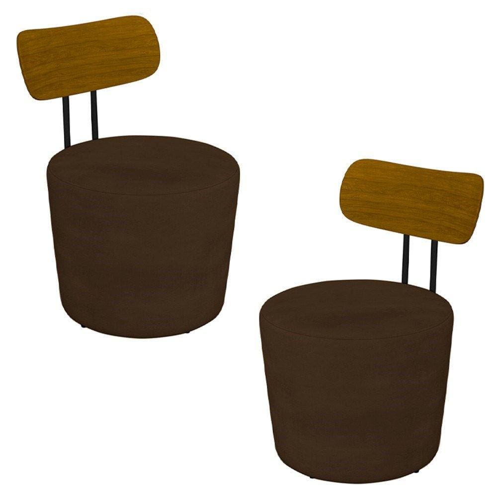 Kit 2 Poltronas Decorativas Redondas 53cm Le Moon M22 Veludo Marrom - Mpozenato
